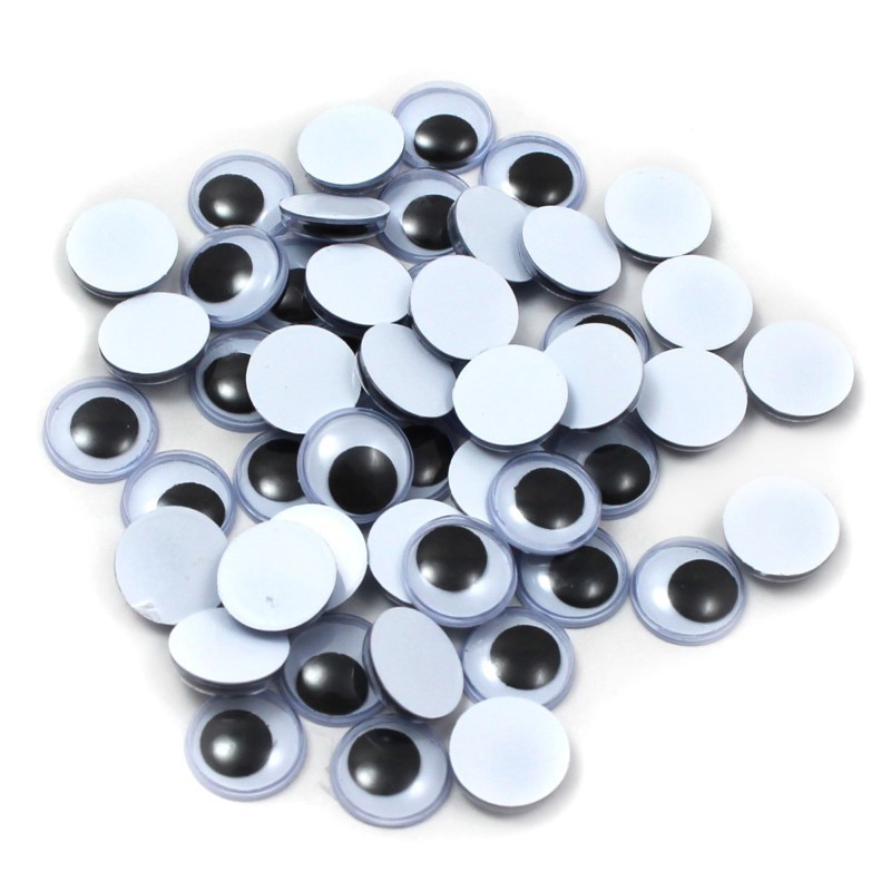 Charles Leonard Wiggle Eyes, Round, 12mm, Black, Pack of 50