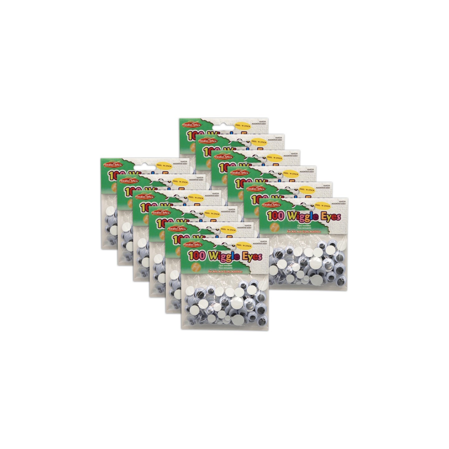 Charles Leonard Assorted Peel'n Stick Wiggle Eyes, Black, 100 Per Pack, 12 Packs