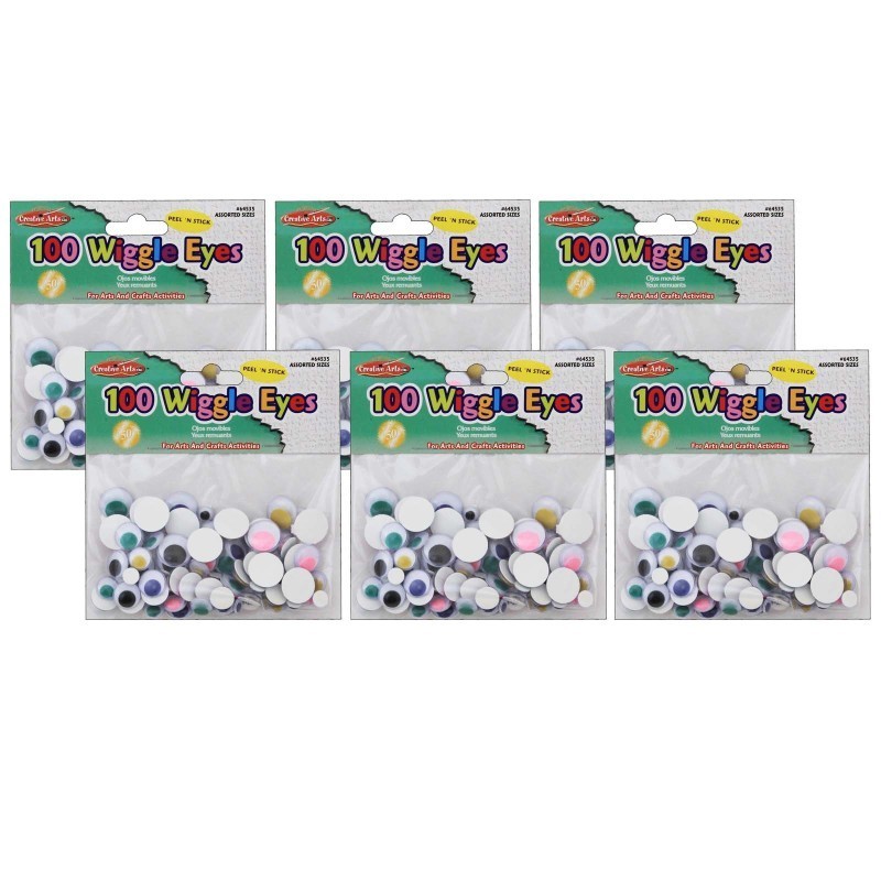 Charles Leonard Wiggle Eyes, Peel'n Stick, Assorted Colors and Sizes, 100 Per Bag, 6 Bags