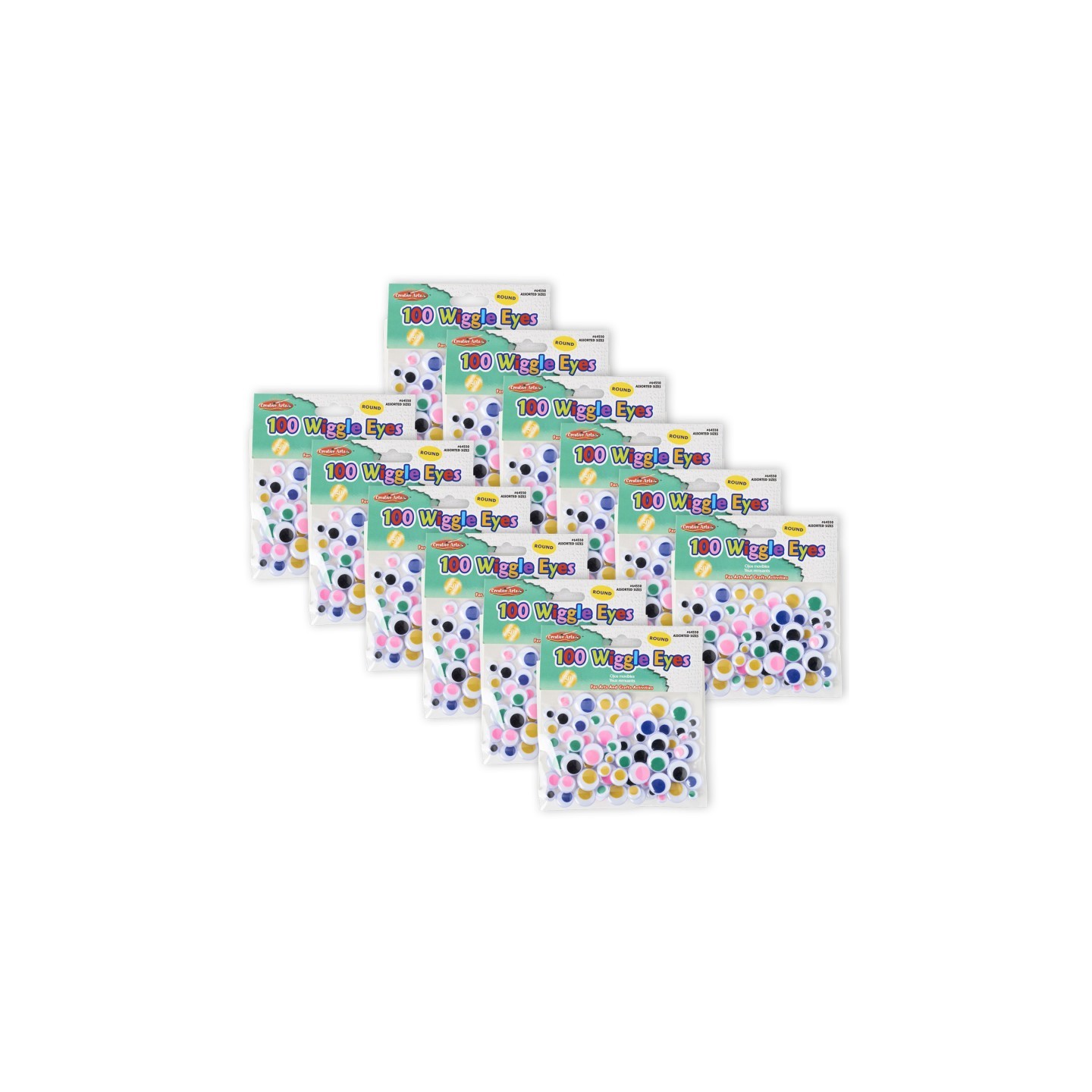 Charles Leonard Creative Arts™ Wiggle Eyes, Round, Assorted Sizes & Colors, 100 Per Pack, 12 Packs