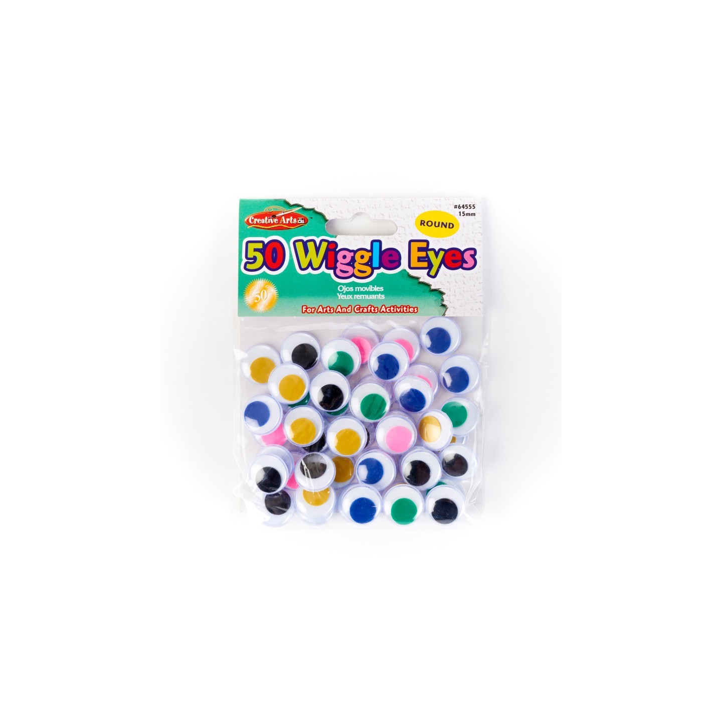 Charles Leonard Wiggle Eyes, Round, 15mm, Assorted, Pack of 50