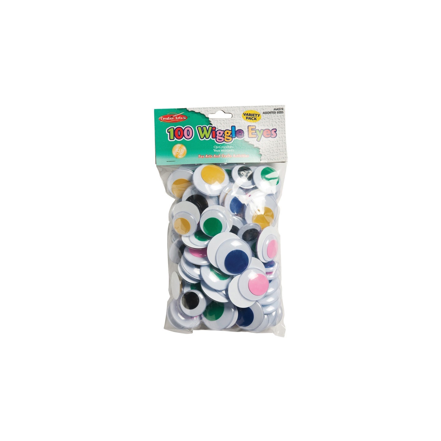 Charles Leonard Wiggle Eyes, Jumbo Round, Assorted Colors & Sizes, Pack of 100