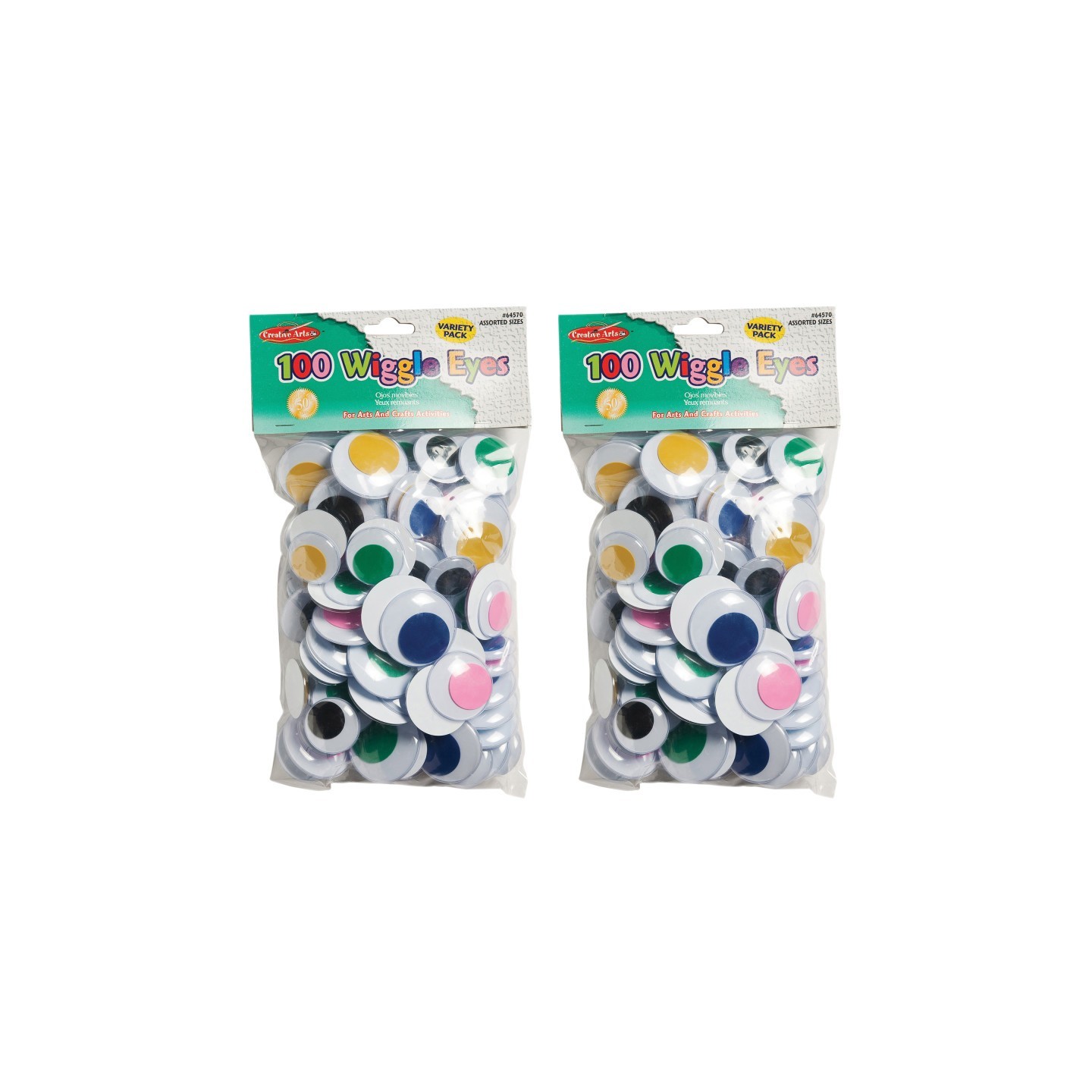 Charles Leonard Wiggle Eyes, Jumbo Round, Assorted Colors & Sizes, 100 Per Pack, 2 Packs
