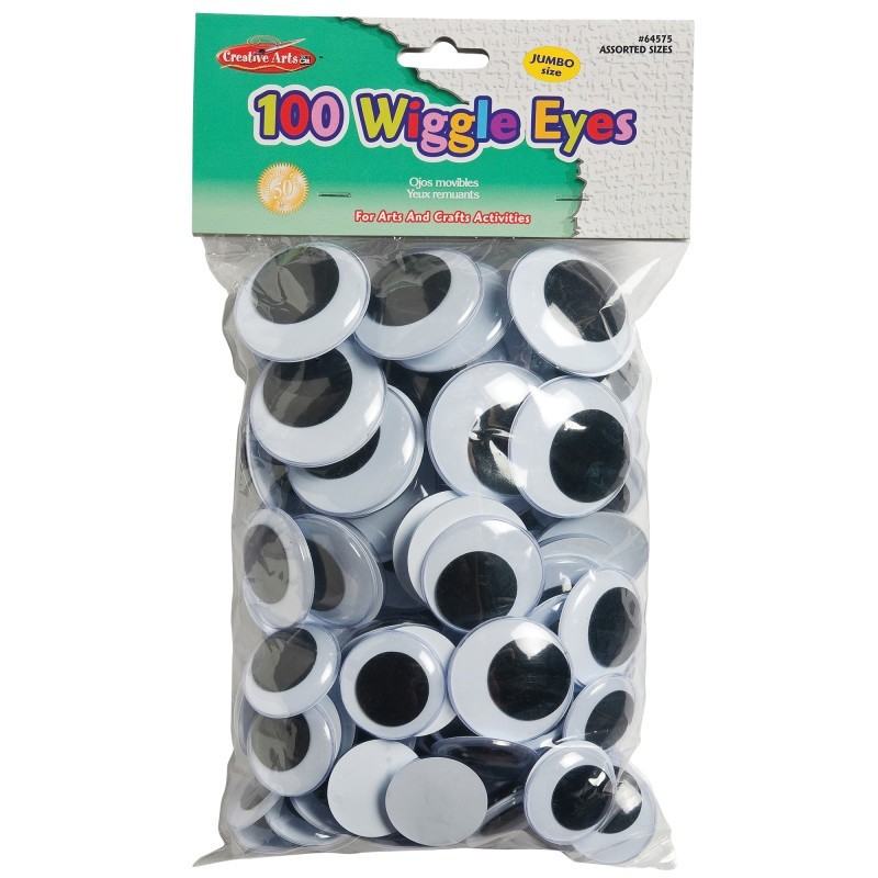 Charles Leonard Wiggle Eyes, Jumbo Round, Assorted Sizes, Black, Pack of 100