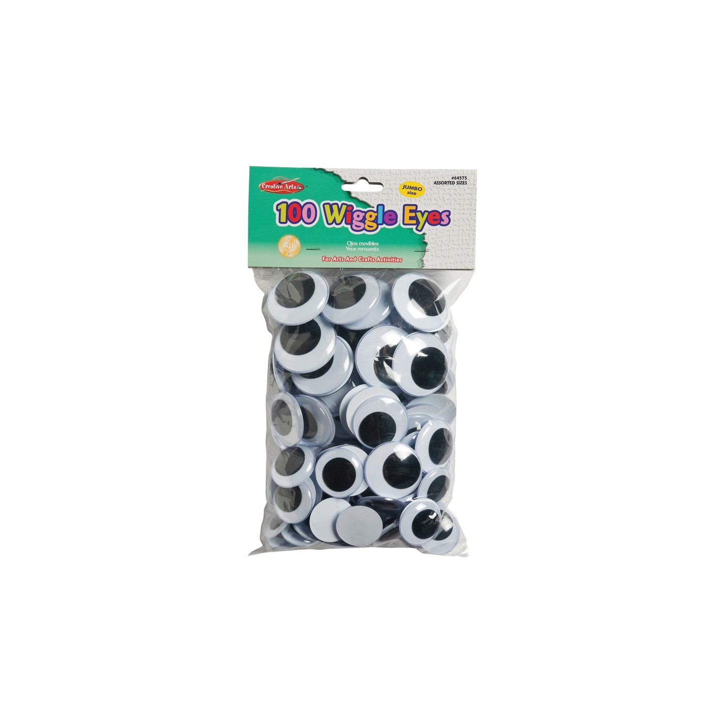 Charles Leonard Wiggle Eyes, Jumbo Round, Assorted Sizes, Black, Pack of 100