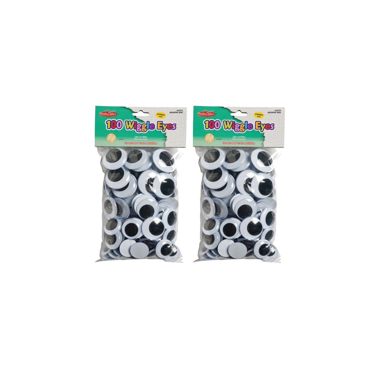 Charles Leonard Wiggle Eyes, Jumbo Round, Assorted Sizes, Black, 100 Per Pack, 2 Packs