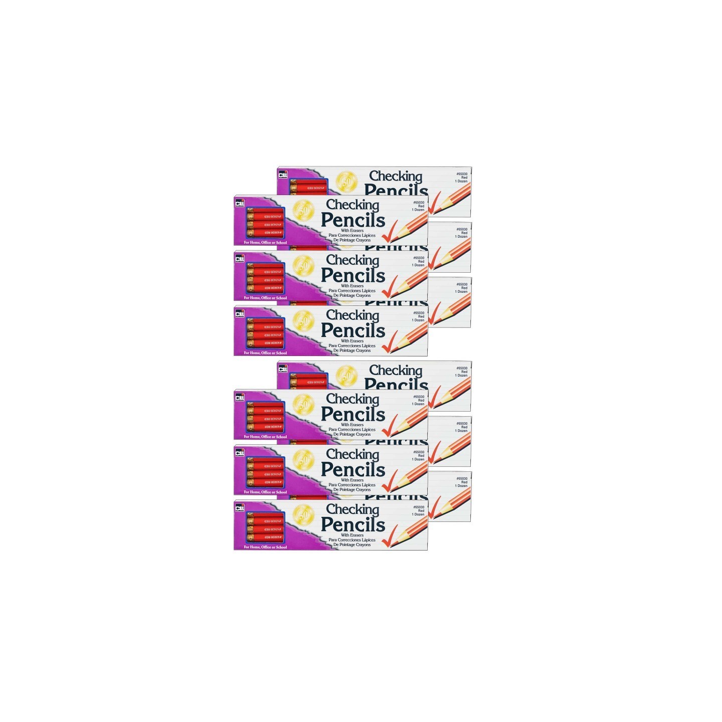 Charles Leonard Checking Pencil with Eraser, Red, 12 Per Box, 12 Boxes