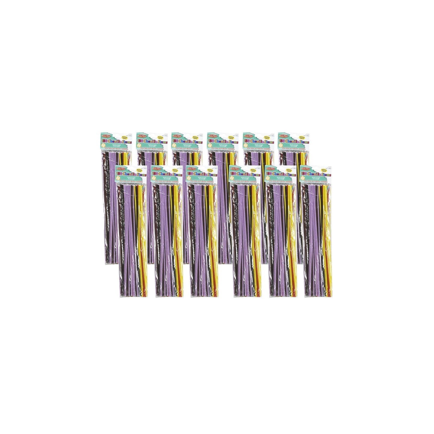 Charles Leonard Creative Arts™ Chenille Stems, 4 mm/12", Assorted Colors, 100 Per Pack, 12 Packs