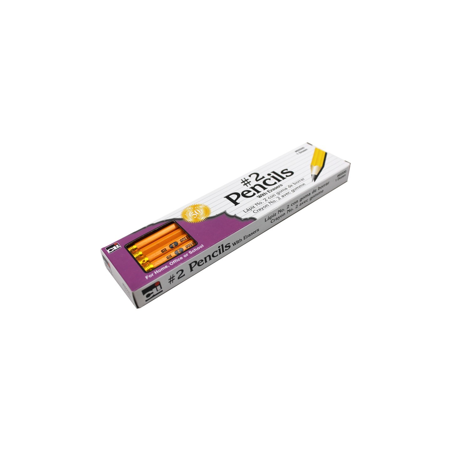 Charles Leonard Pencil, #2, Yellow with Eraser, Unsharpened, Box of 12