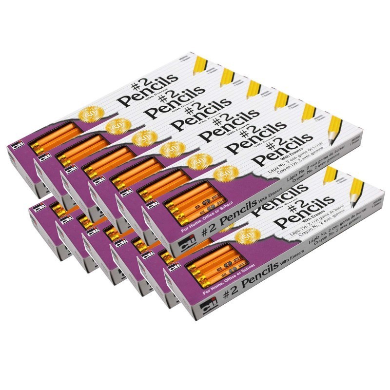 Charles Leonard No. 2 Pencil with Eraser, Unsharpened, 12 Per Pack, 12 Packs