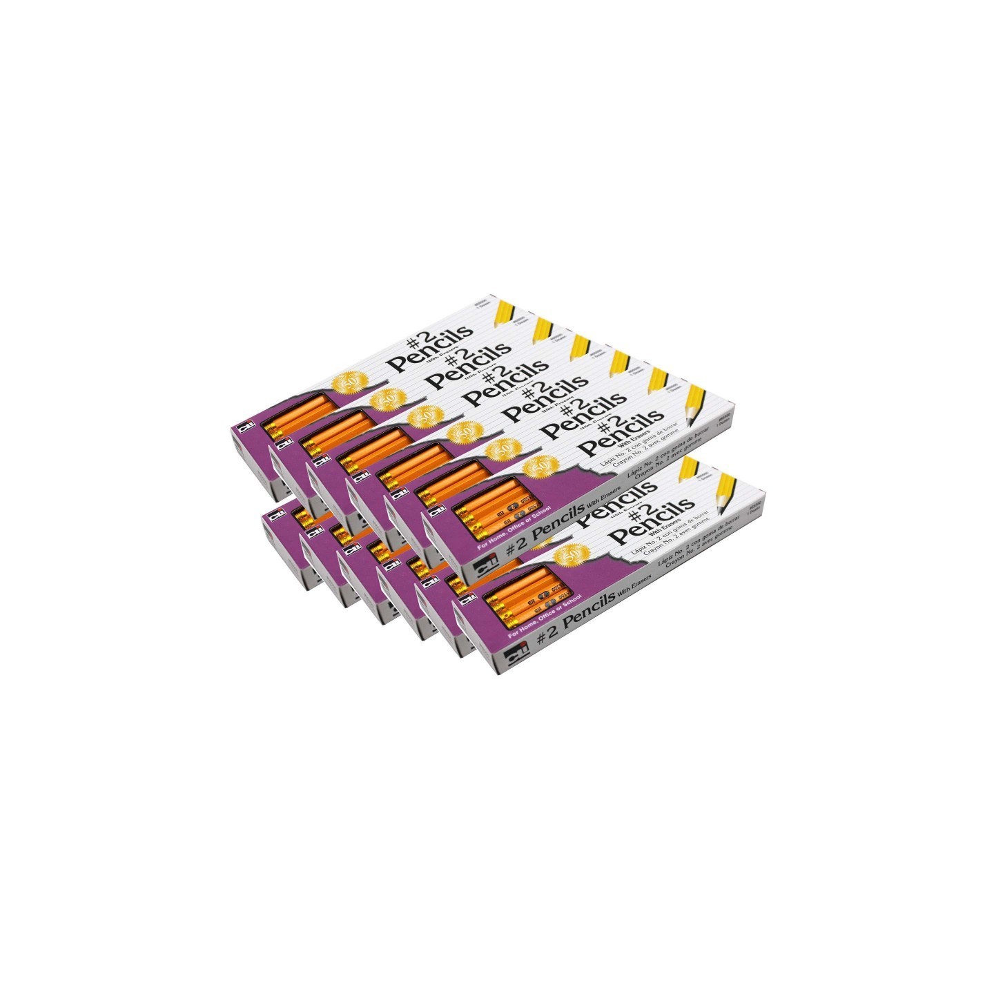 Charles Leonard No. 2 Pencil with Eraser, Unsharpened, 12 Per Pack, 12 Packs