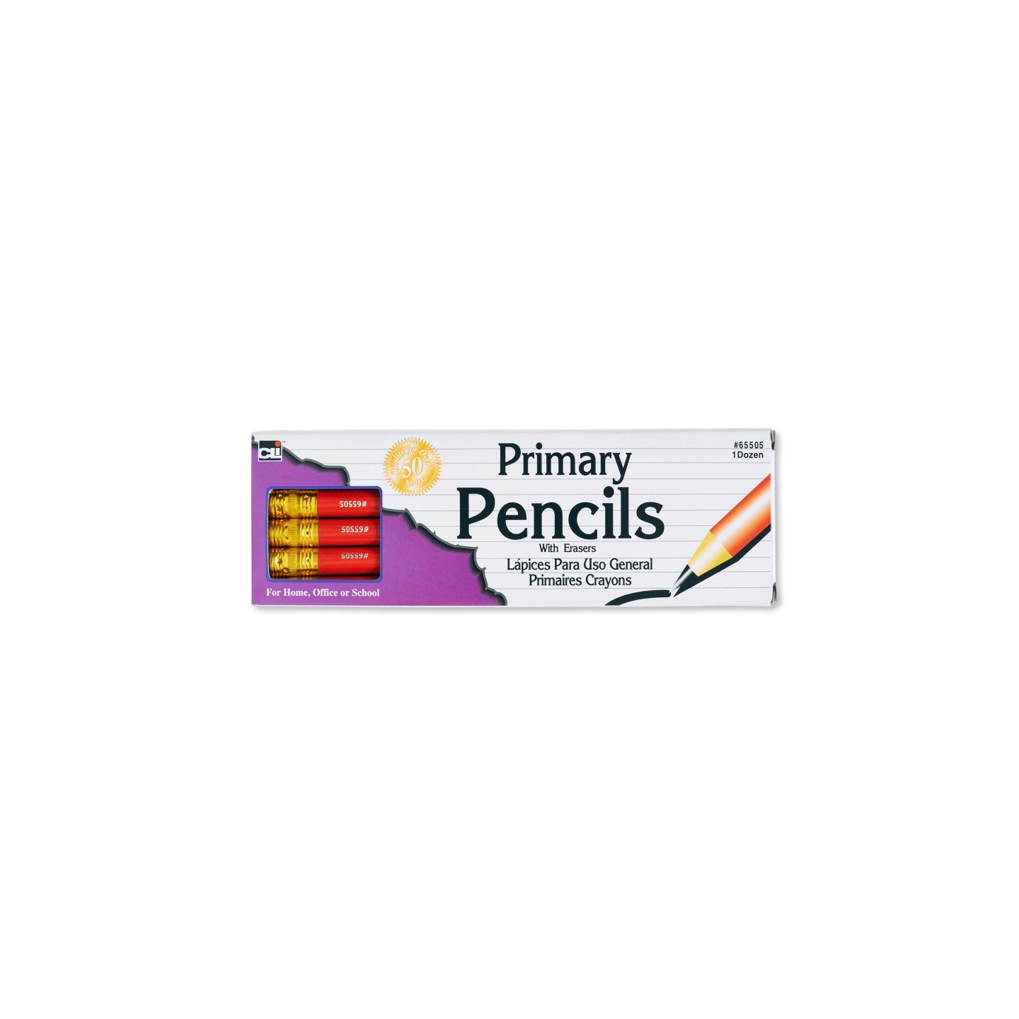 Charles Leonard Primary Pencils with Eraser, Red Barrel, Pack of 12