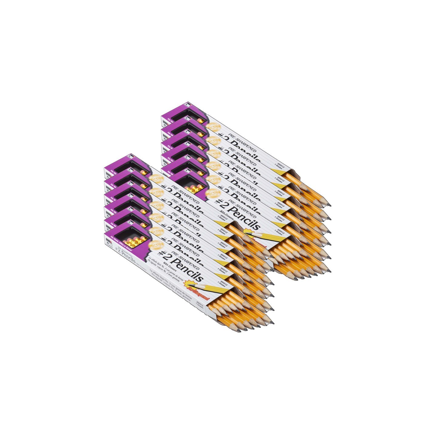 Charles Leonard No. 2 Pencil with Eraser, Pre-Sharpened, Yellow, 12 Per Pack, 12 Packs