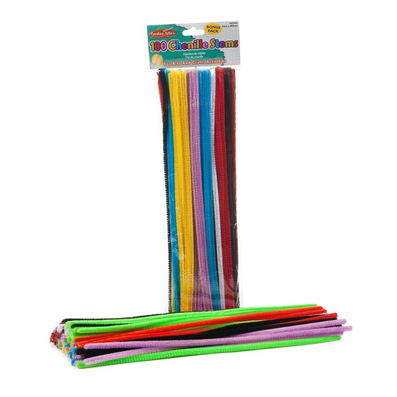 Charles Leonard Chenille Stems, Jumbo Fluffy Thick Stem, 6mm x 12", Assorted Colors, Pack of 100