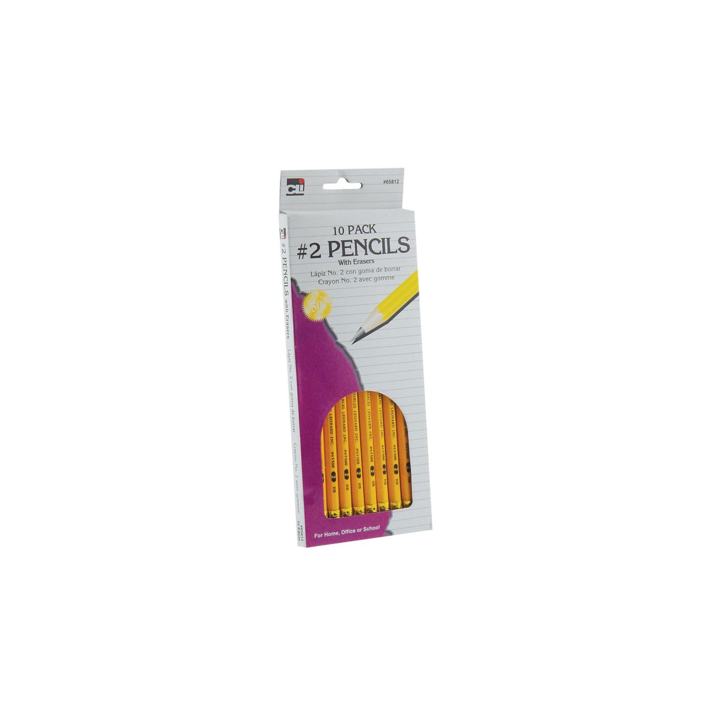 Charles Leonard Pencil, #2, Yellow with Eraser, Box of 10
