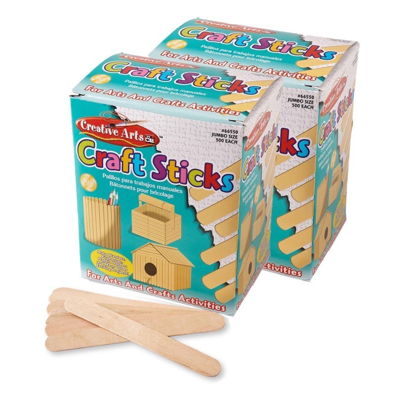 Charles Leonard Creative Arts Jumbo Craft Sticks, 6" x 0.75", Natural, 500 Per Pack, 2 Packs