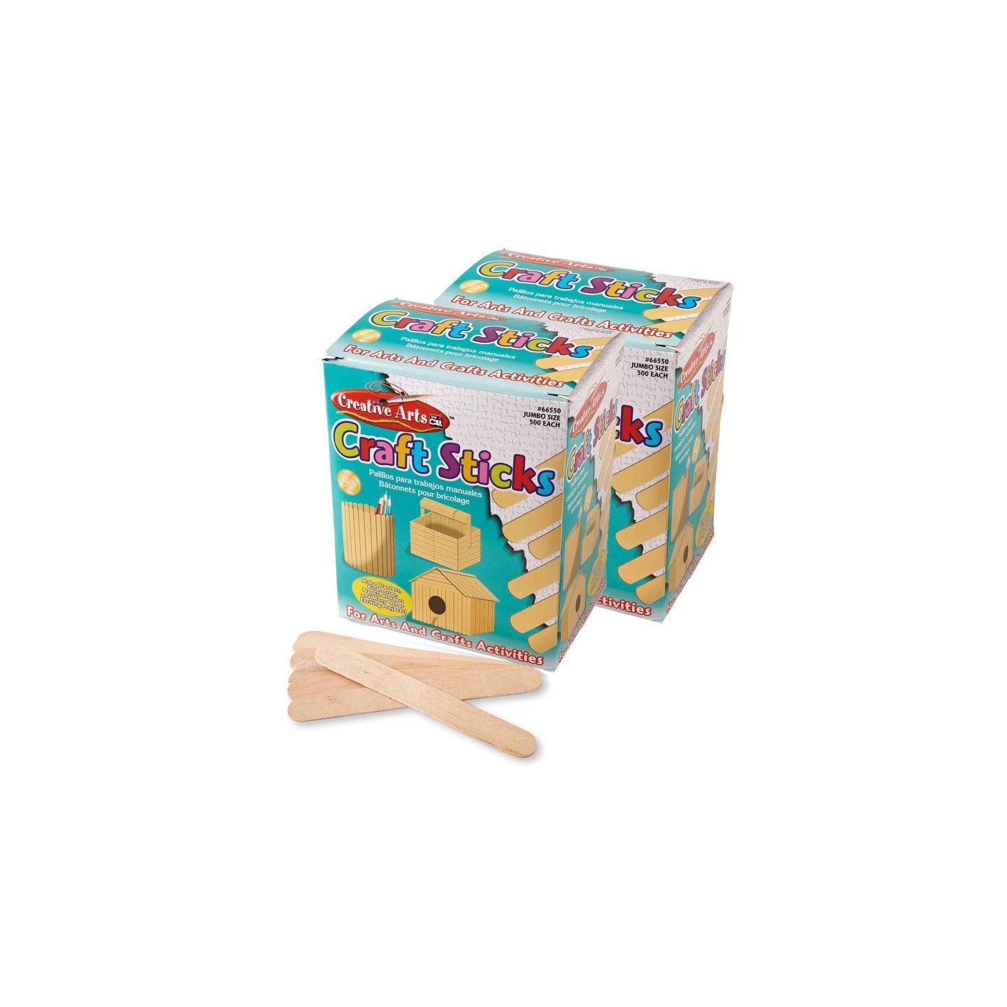 Charles Leonard Creative Arts Jumbo Craft Sticks, 6" x 0.75", Natural, 500 Per Pack, 2 Packs