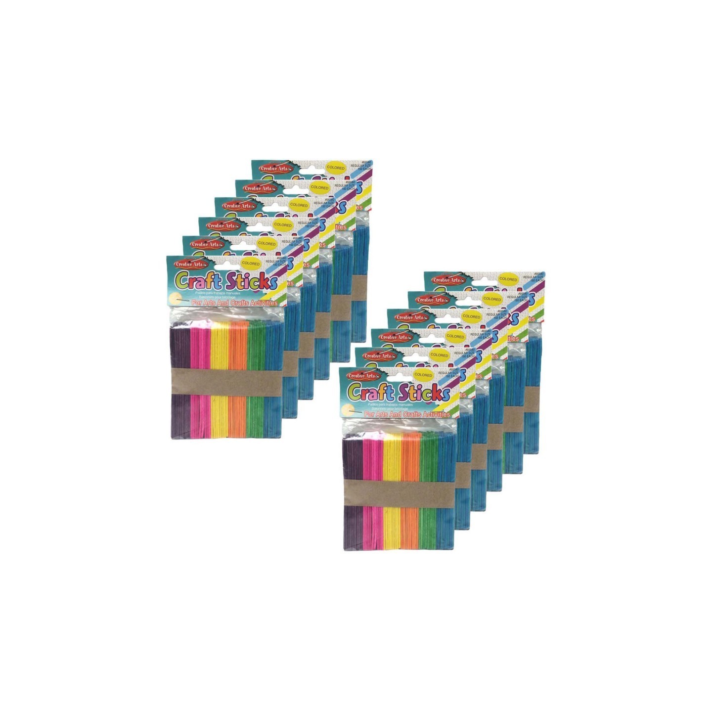Charles Leonard Colored Craft Sticks, Regular Size, 4-1/2" x 3/8", 150 Per Pack, 12 Packs