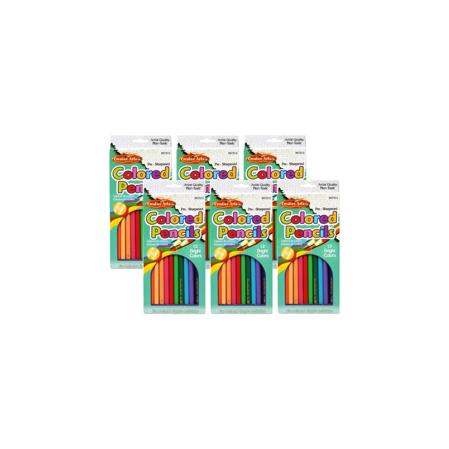 Charles Leonard Pre-Sharpened Colored Pencils, Assorted Colors, 7 Inches, 12 Per Pack, 6 Packs