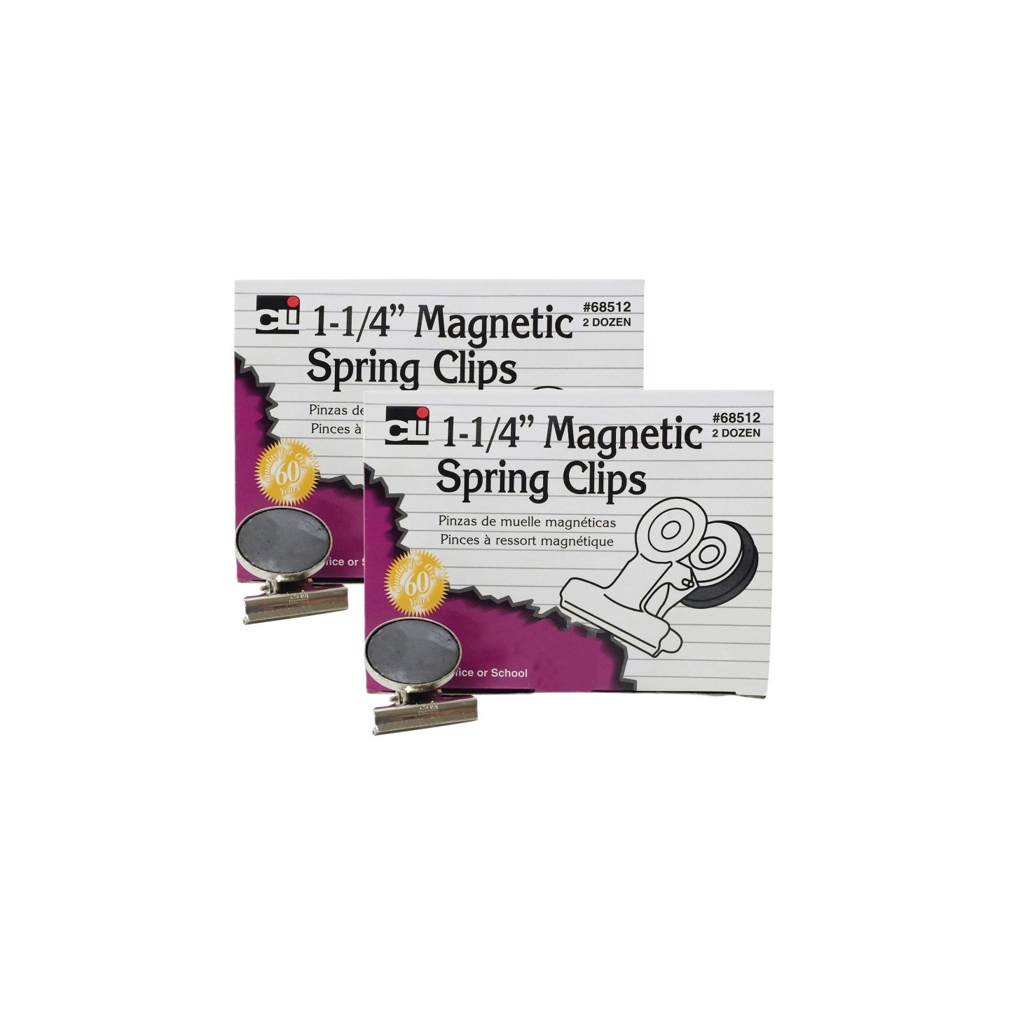 Charles Leonard Magnetic Spring Clips, 1-1/4", 24 Per Box, 2 Boxes