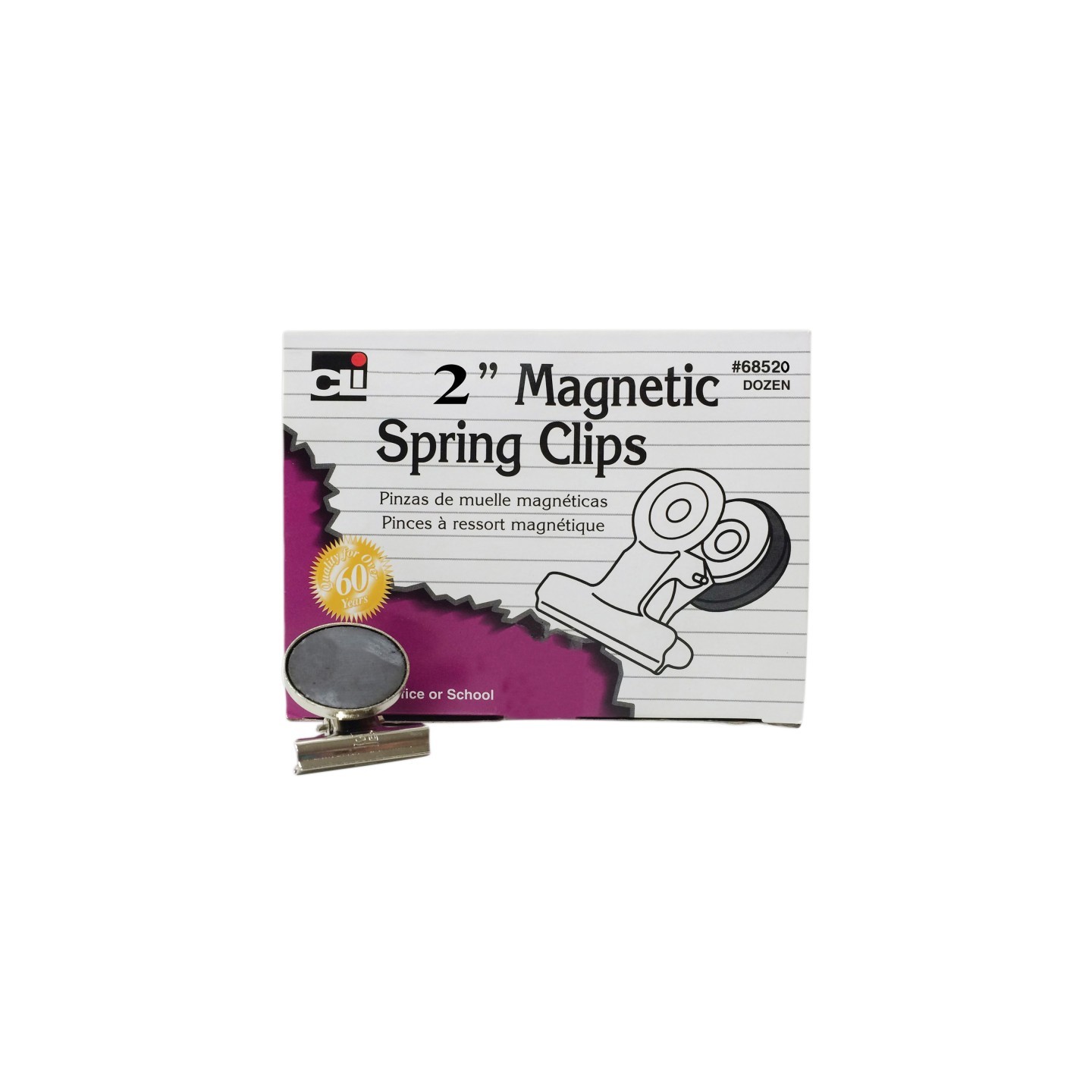 Charles Leonard Magnetic Spring Clips, 2", 12/Box