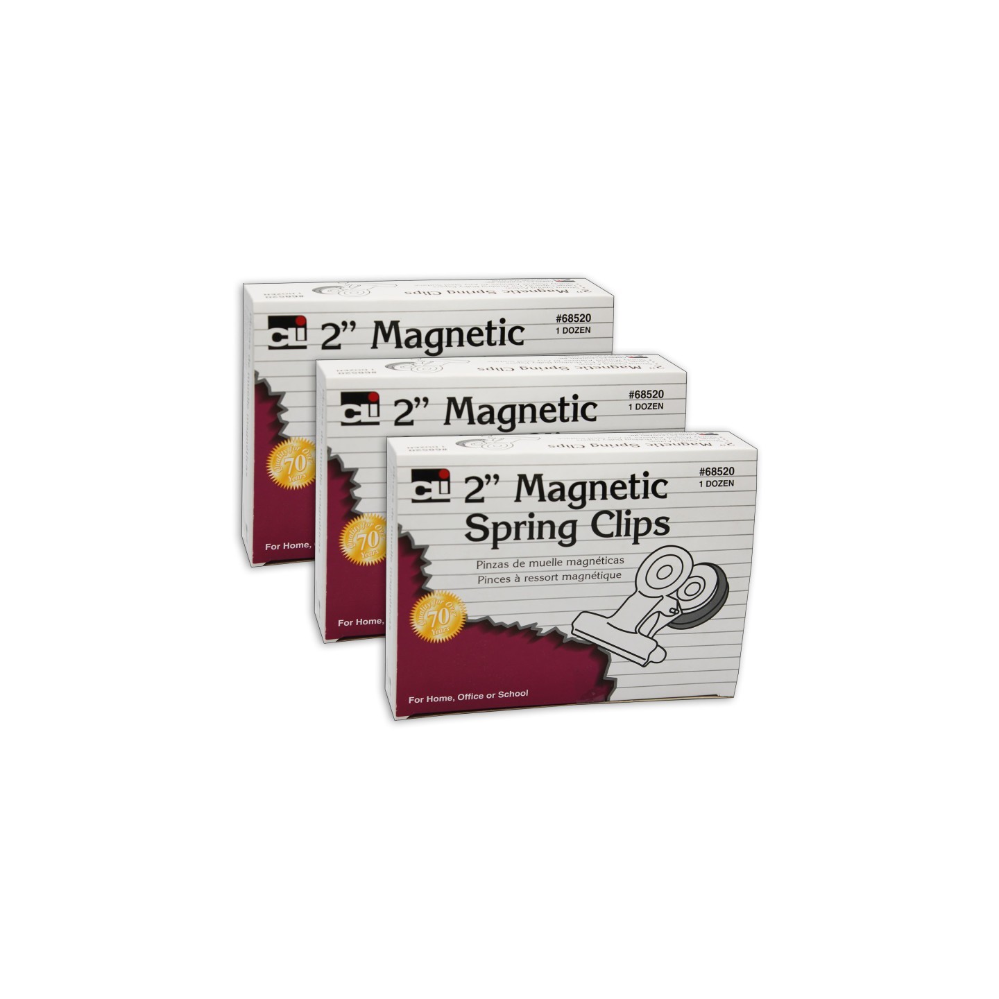 Charles Leonard Magnetic Spring Clips, 2", 12 Per Box, 3 Boxes