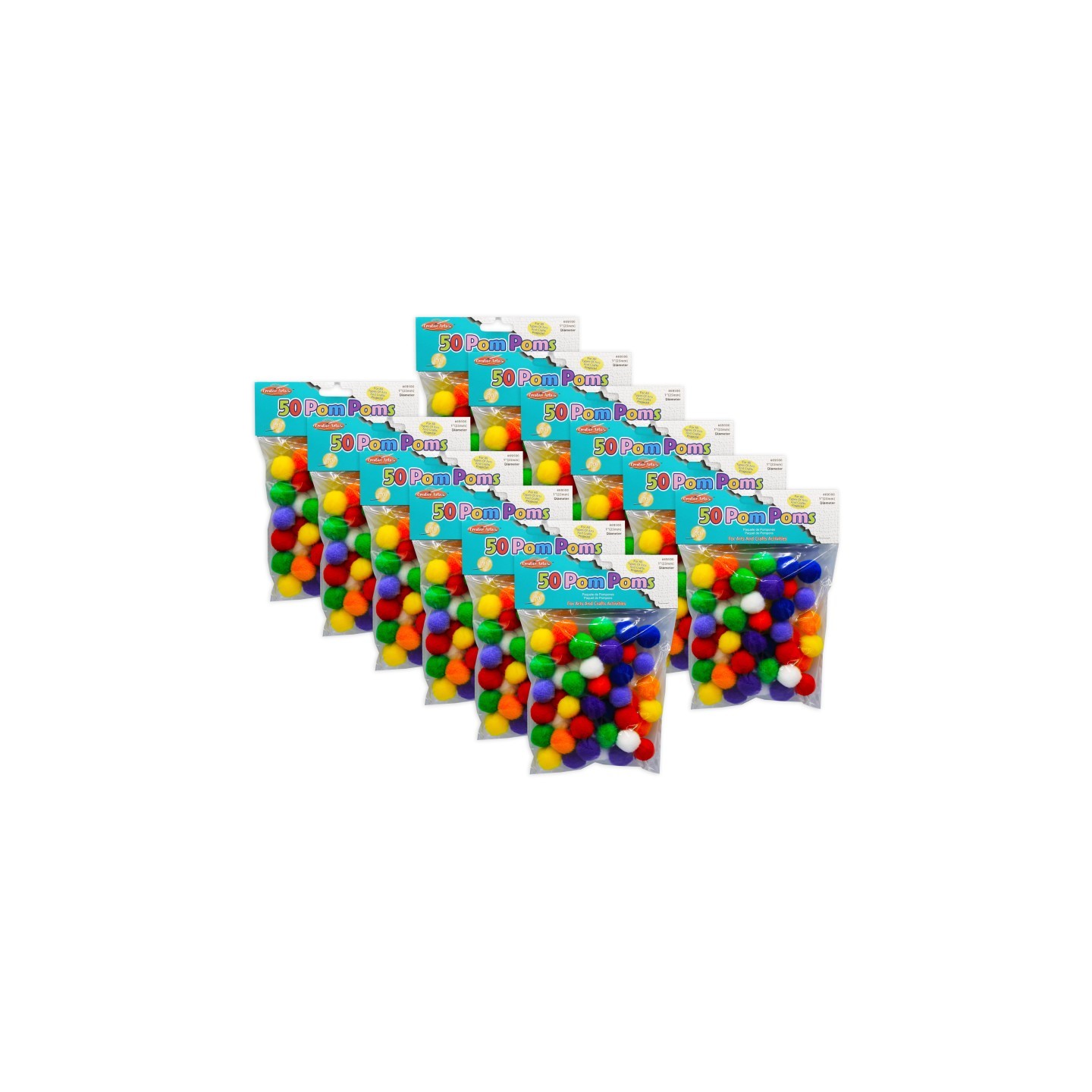 Charles Leonard Pom-Poms 1", Assorted Colors, 50 Per Pack, 12 Packs