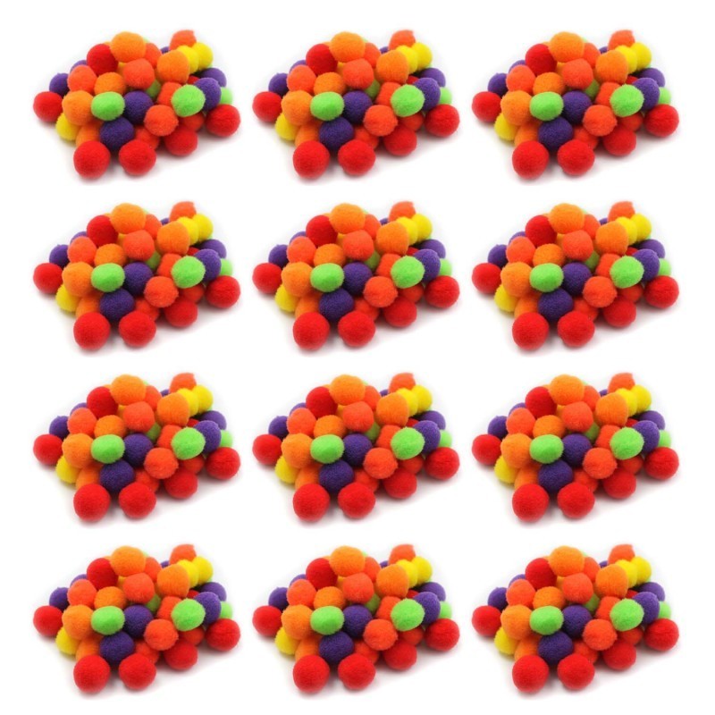 Charles Leonard Pom-Poms 1", Assorted Hot Colors, 50 Per Pack, 12 Packs