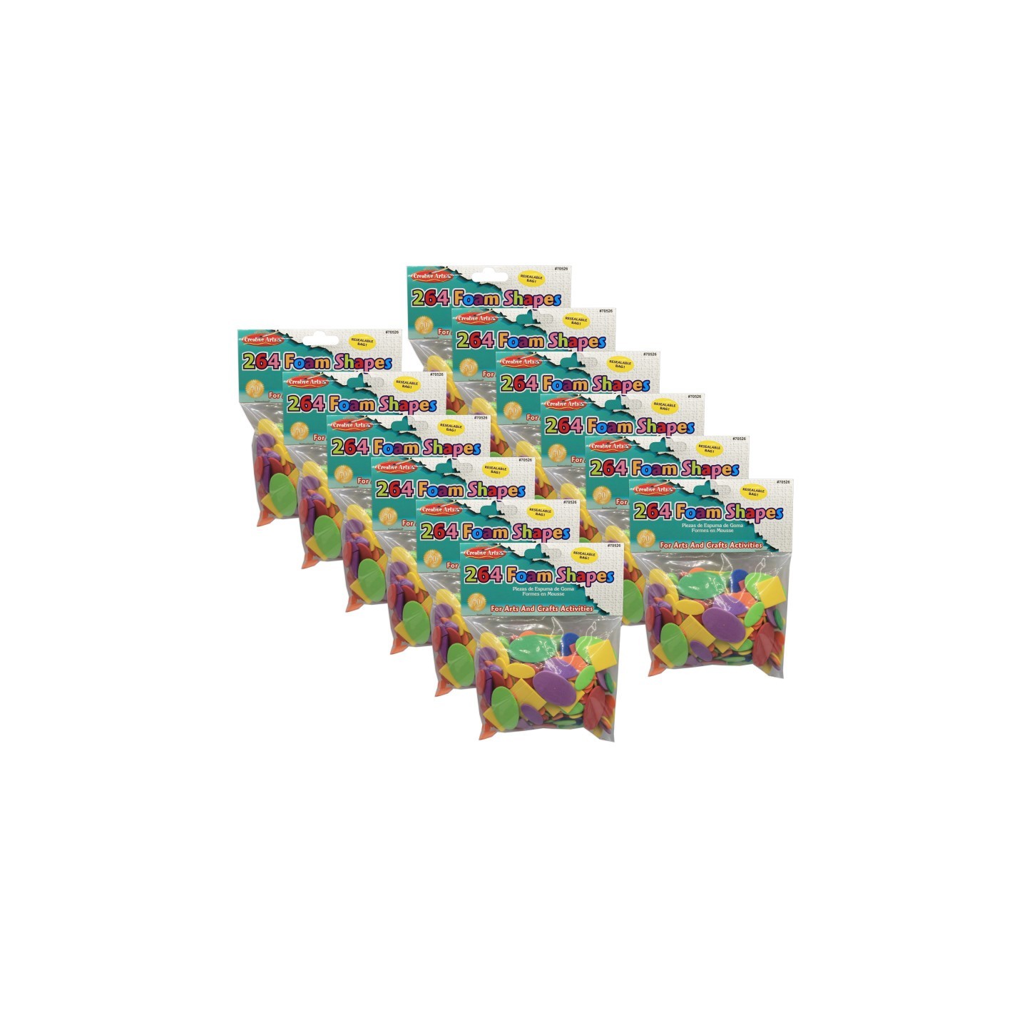 Charles Leonard Assorted Foam Shapes, 264 Per Pack, 12 Packs