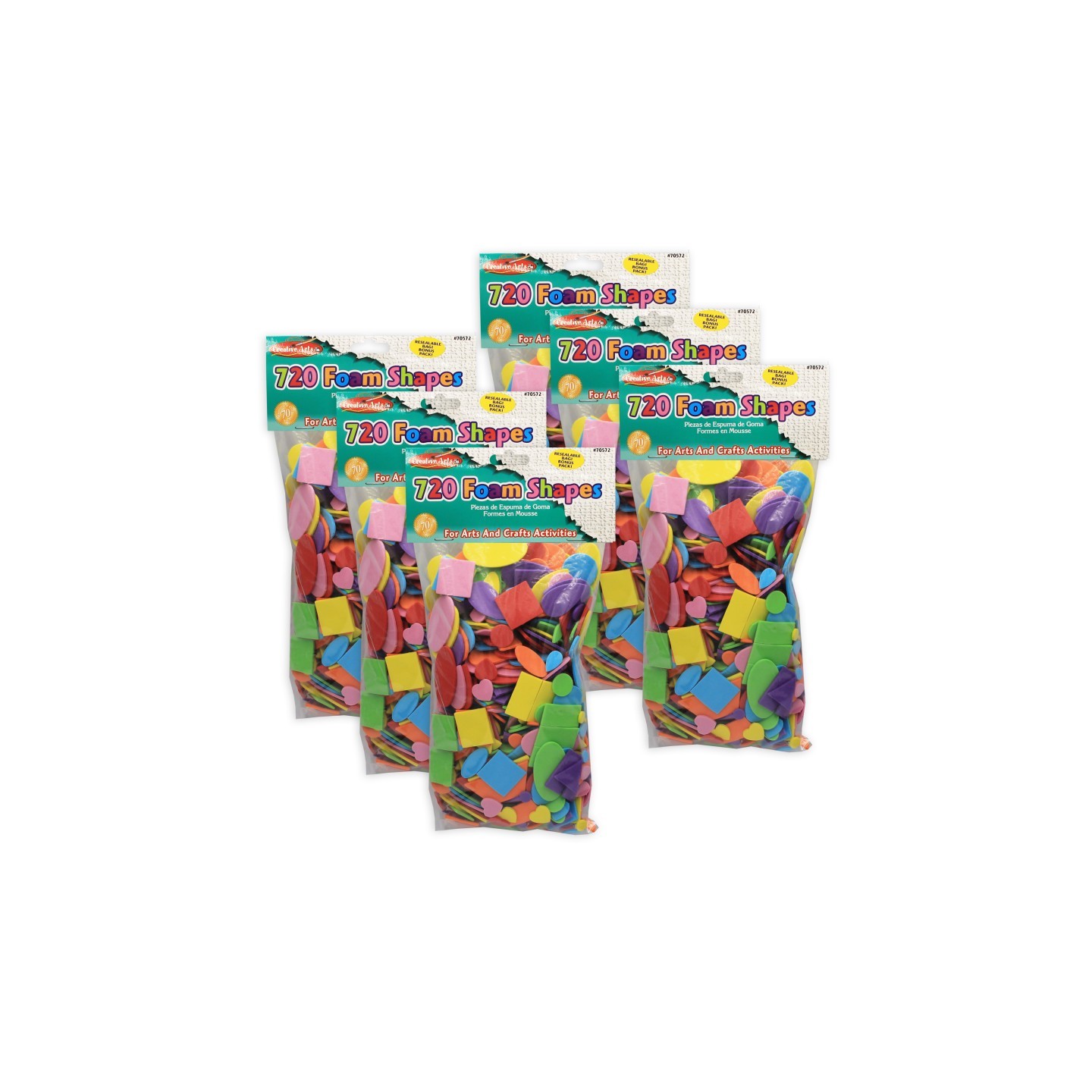 Charles Leonard Foam Shapes, Assorted Colors, 720 Per Pack, 6 Packs