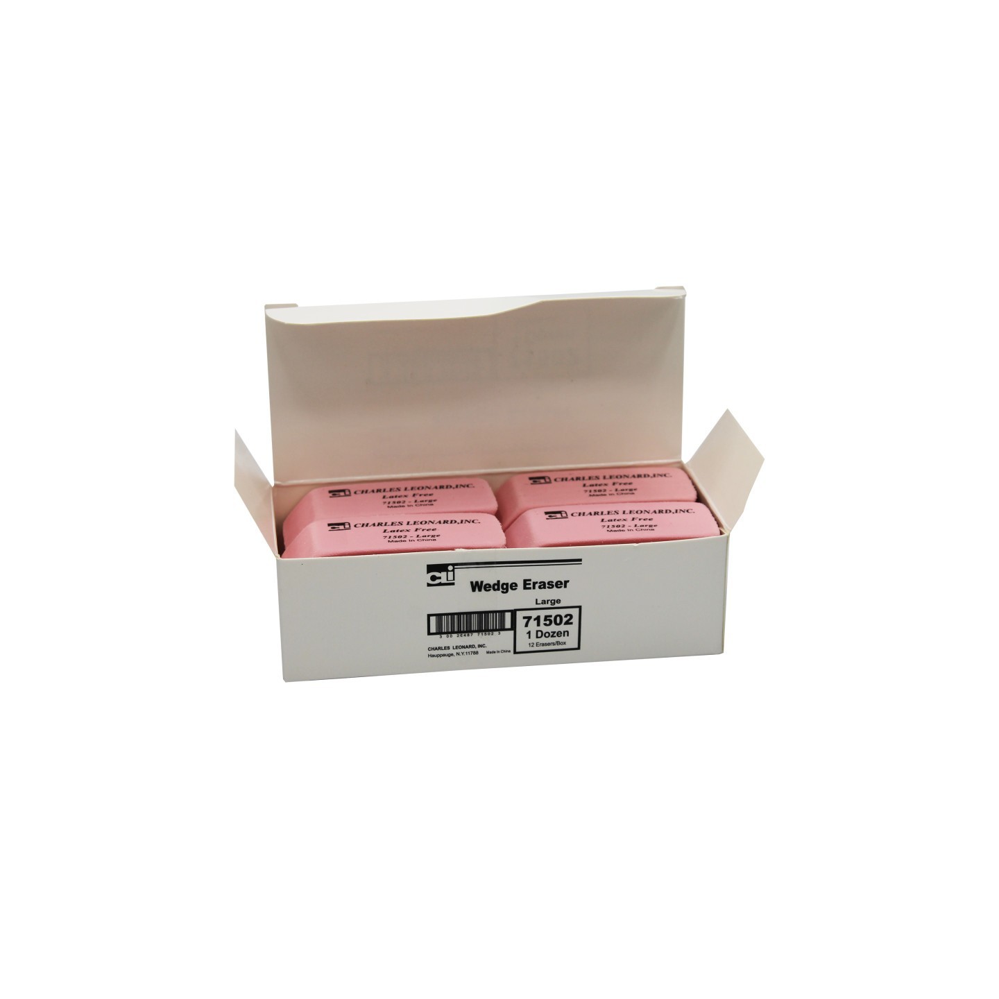 Charles Leonard Eraser, Synthetic, Latex Free, Wedge Shape, Pink, Large, Box of 12