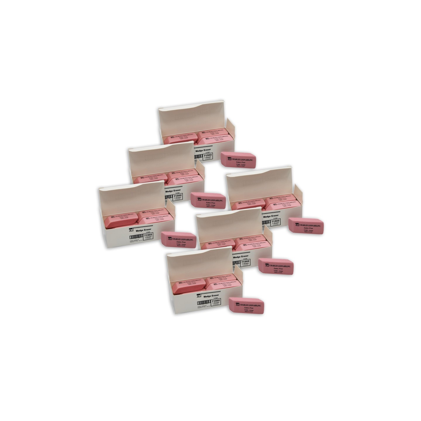 Charles Leonard Eraser, Synthetic, Latex Free, Wedge Shape, Pink, Large, 12 Per Box, 6 Boxes