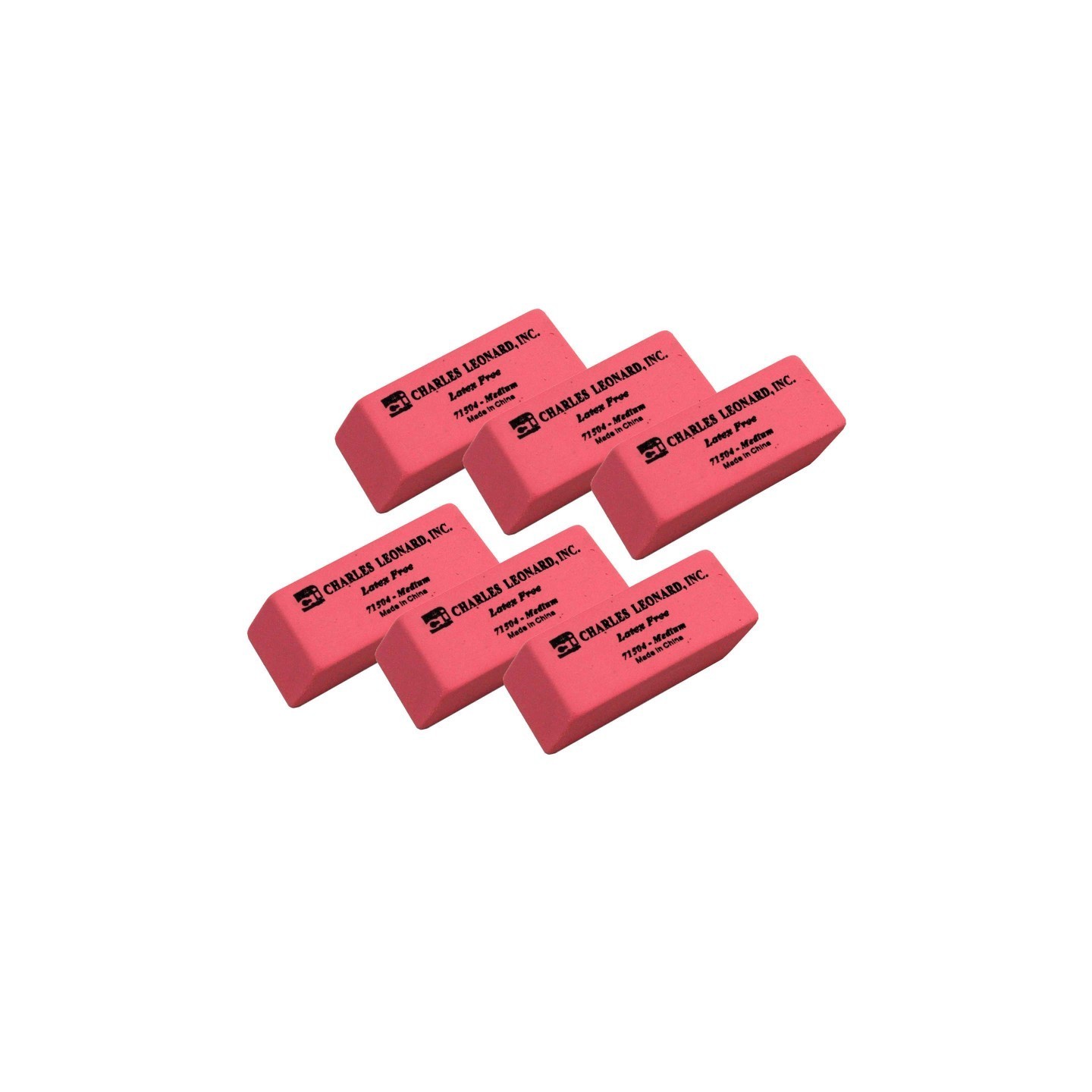 Charles Leonard Eraser, Synthetic, Latex Free, Wedge Shape, Pink, Medium, 24 Per Box, 6 Boxes
