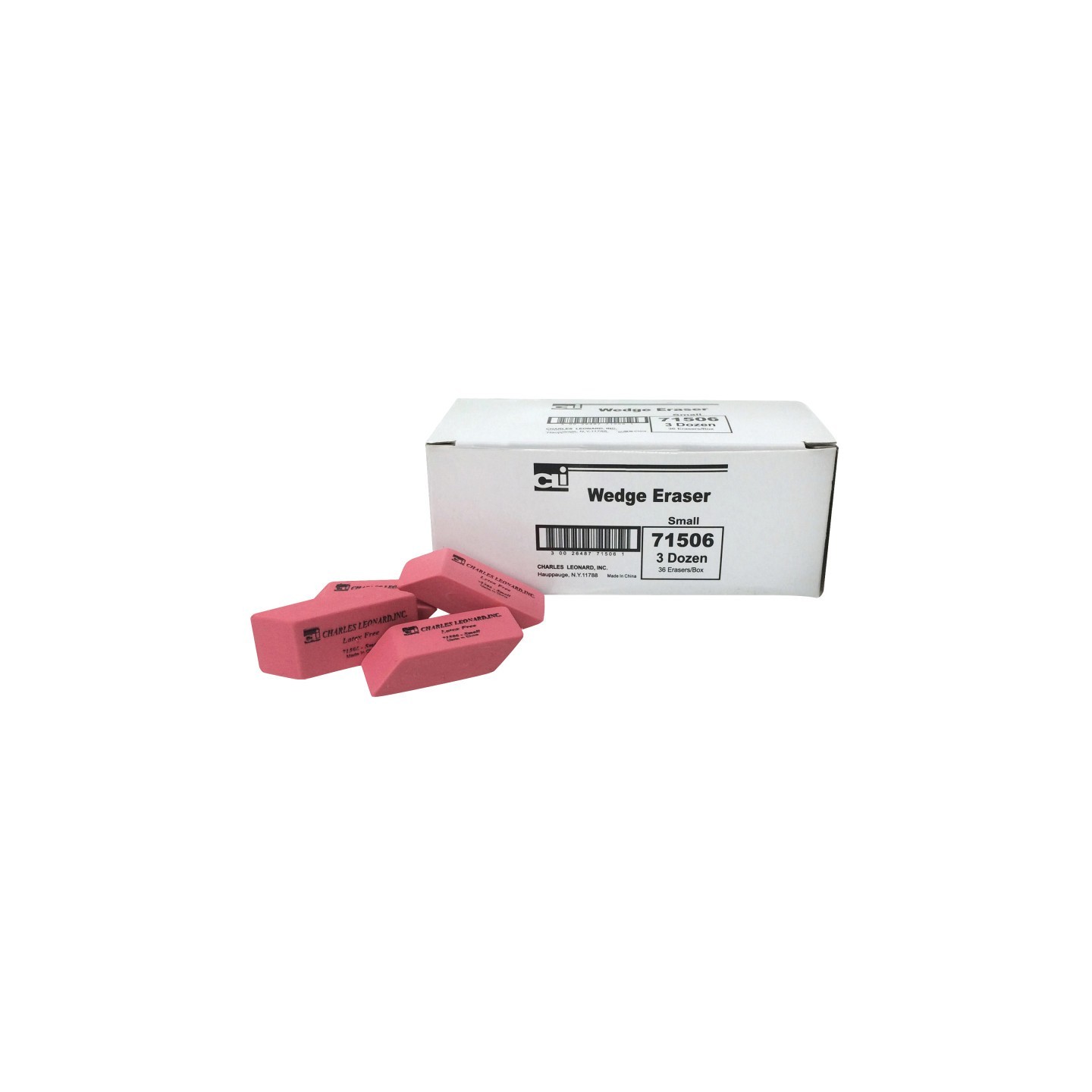 Charles Leonard Eraser, Synthetic, Latex Free, Wedge Shape, Pink, Small, Box of 36