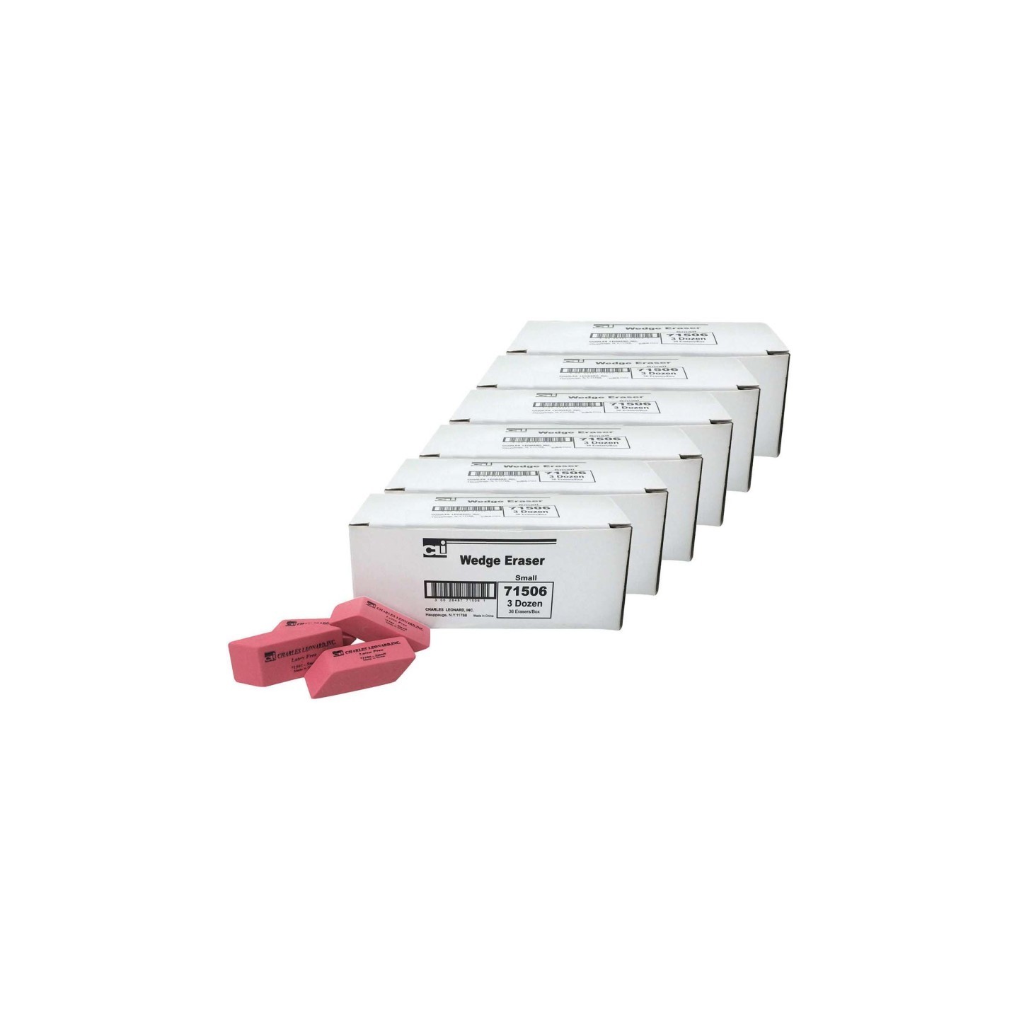 Charles Leonard Eraser, Synthetic, Latex Free, Wedge Shape, Pink, Small, 36 Per Box, 6 Boxes