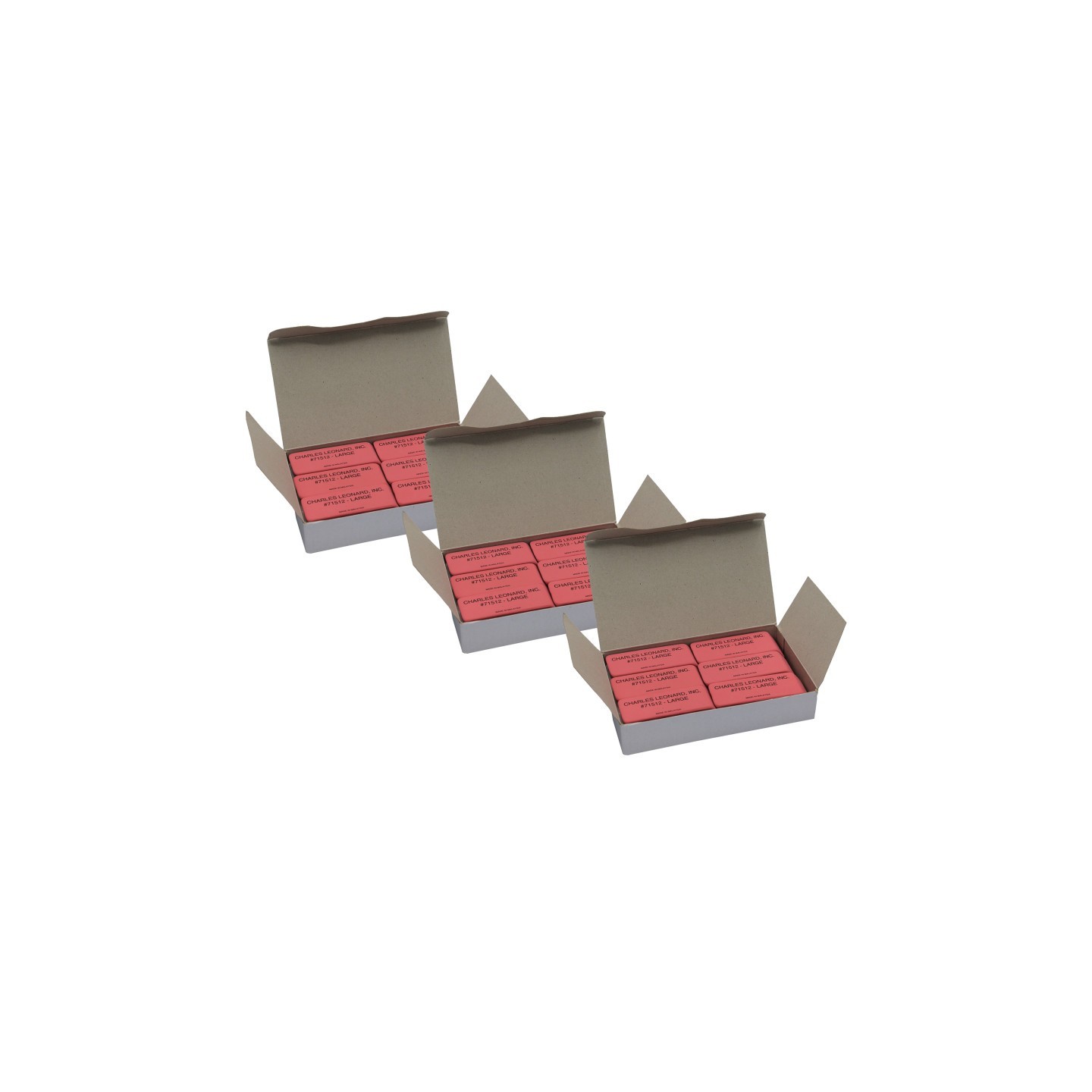 Charles Leonard Large Natural Rubber Pink Wedge Erasers, 12 Per Box, 3 Boxes