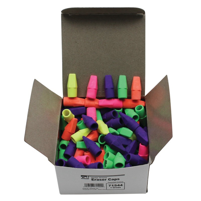 Charles Leonard Pencil Eraser Caps, Latex Free, Assorted Colors, 144/Box
