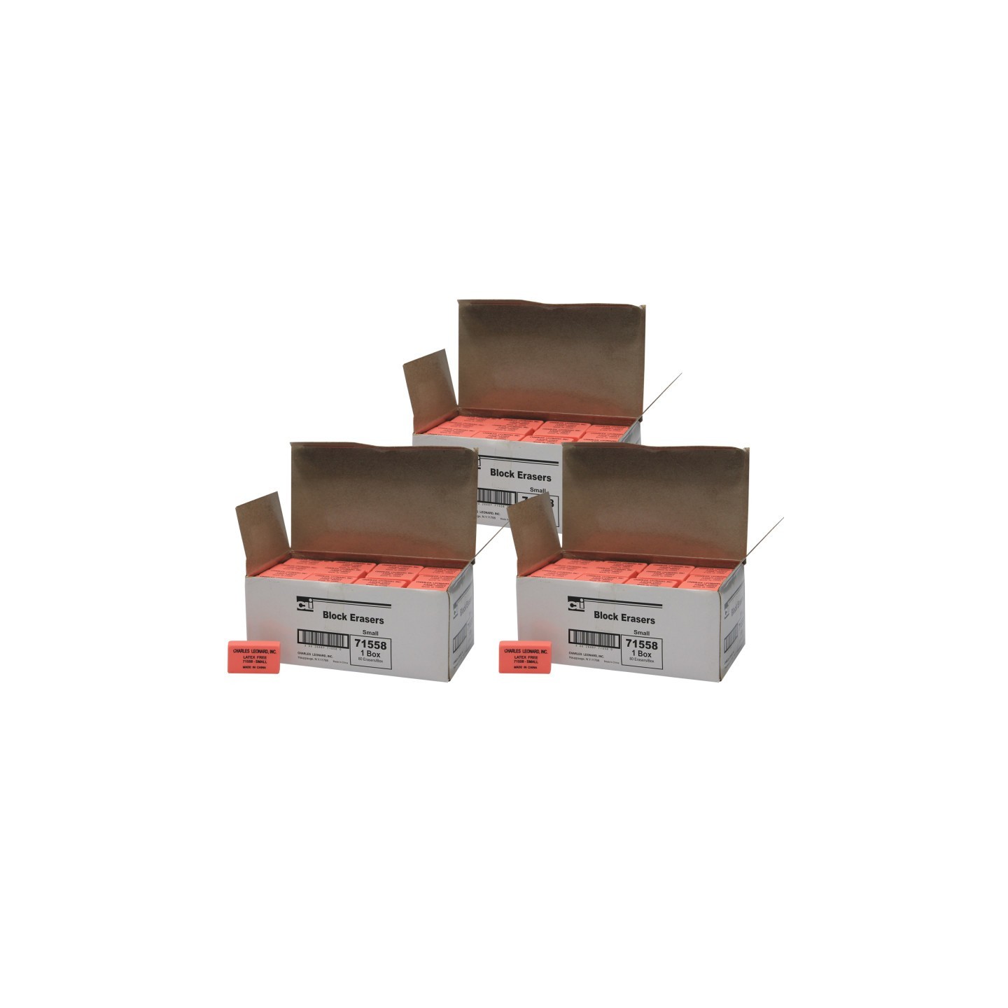 Charles Leonard Pencil Eraser - Synthetic - Latex Free - Block Shape - Small - 80 per Box, 3 Boxes