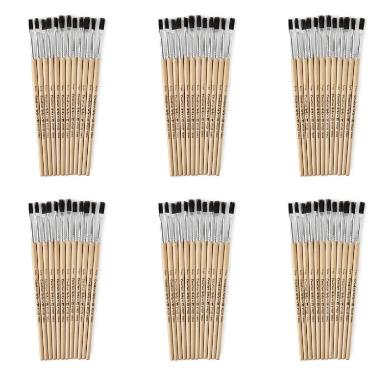 Charles Leonard Flat Tip Paint Brushes, 1/4" Natural Bristle, Short, 12 Per Set, 6 Sets