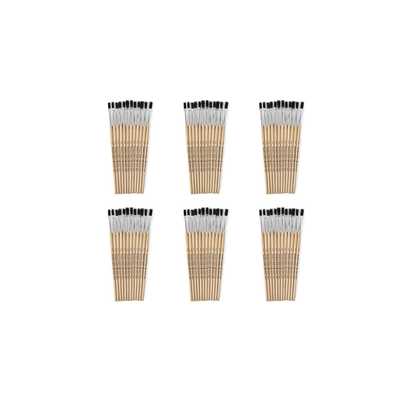 Charles Leonard Flat Tip Paint Brushes, 1/4" Natural Bristle, Short, 12 Per Set, 6 Sets