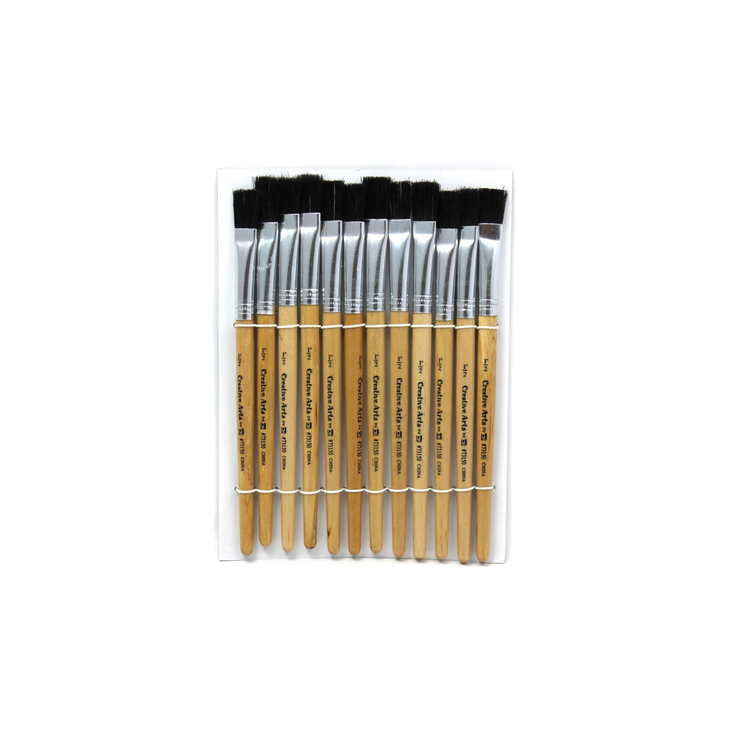 Charles Leonard Flat Tip Easel Paint Brushes, Short Stubby Handle, 0.50 Inch, Natural Handles, Black Bristles, 12/Pack