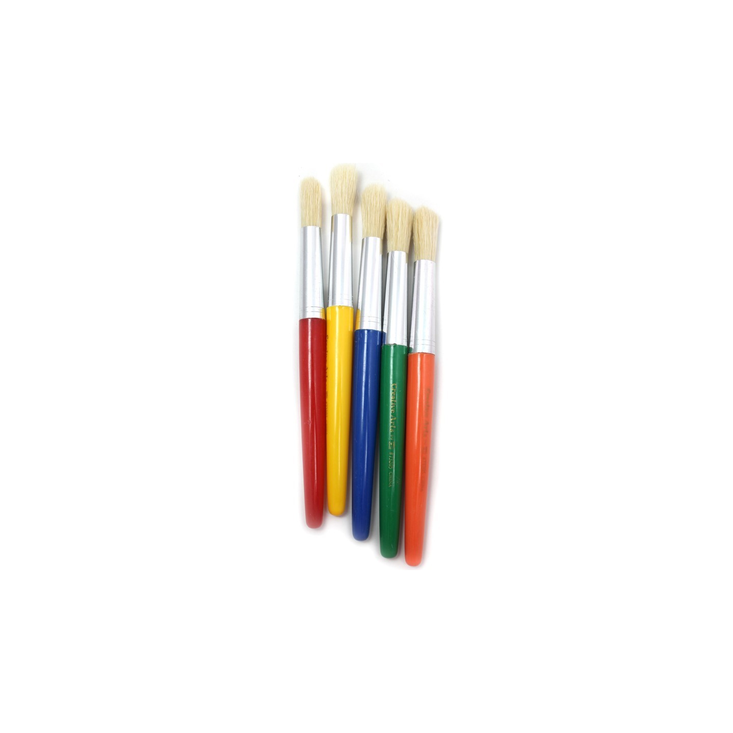 Charles Leonard Stubby Round Brushes, Natural Bristles, Assorted Colors, Set of 5