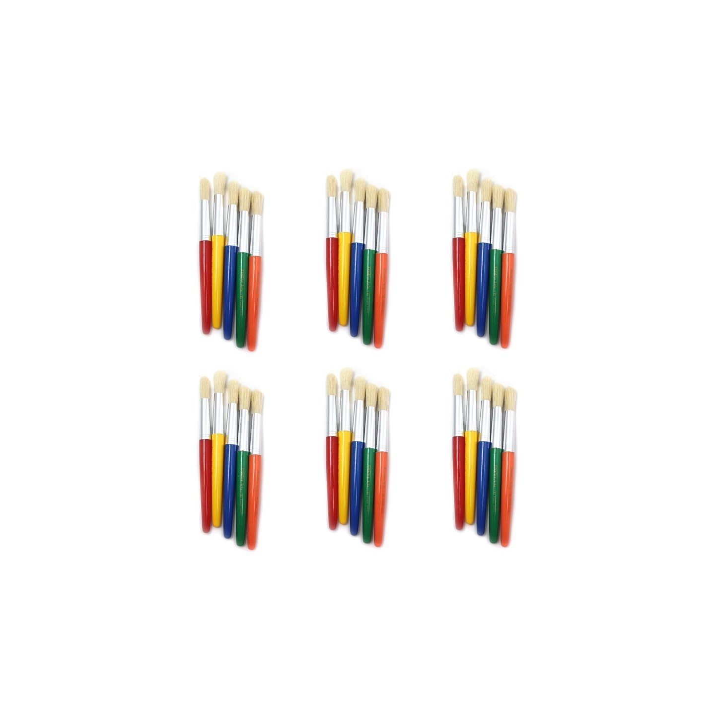 Charles Leonard Round Paint Brushes, Short, Assorted Colors, 5 Per Set, 6 Sets