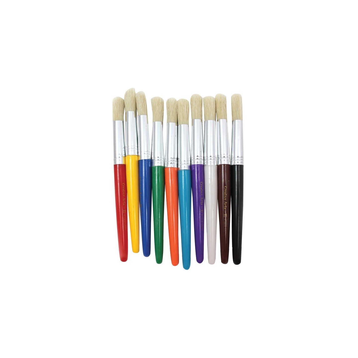 Charles Leonard Stubby Round Brushes, Natural Bristles, Assorted Colors, Set of 10