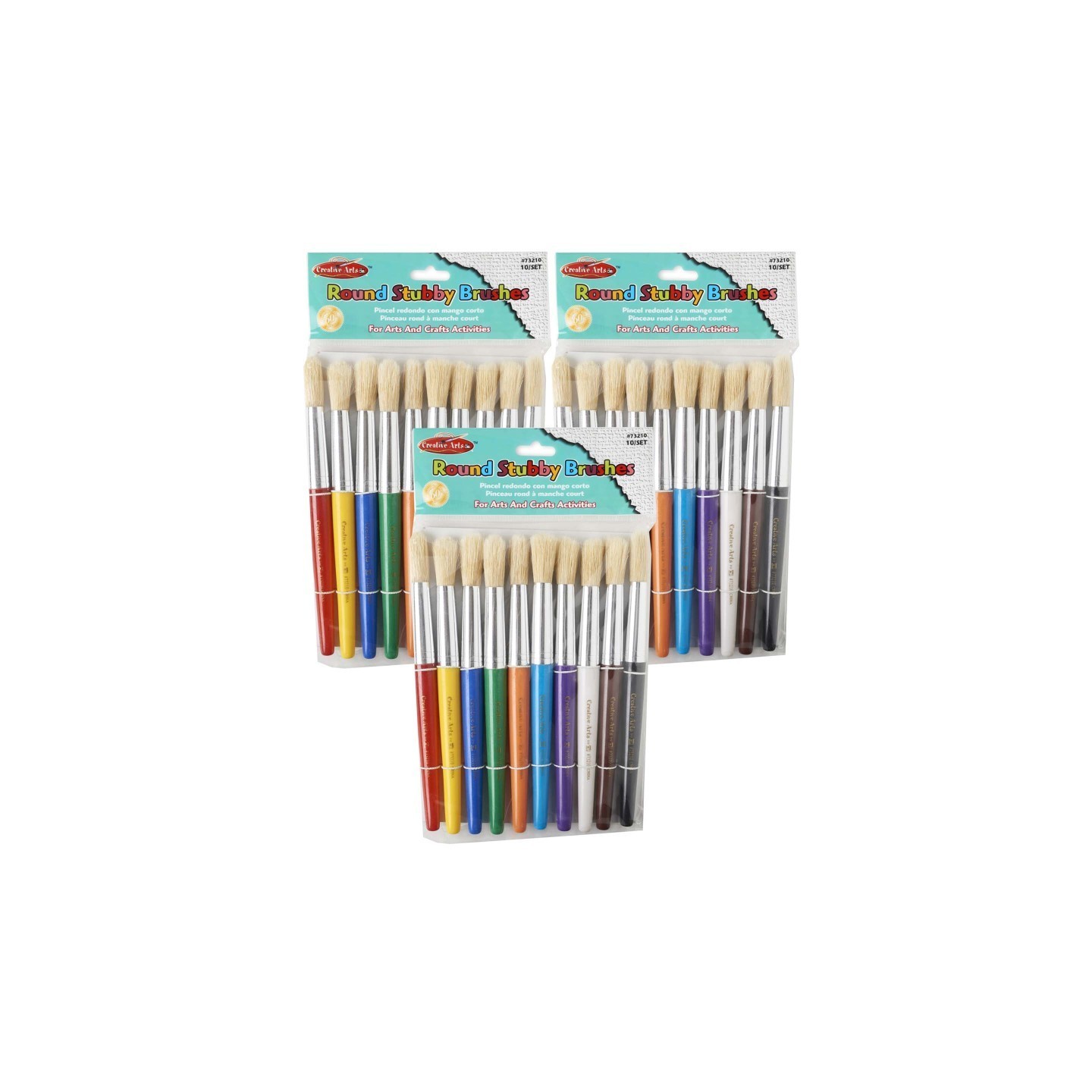 Charles Leonard Creative Arts Stubby Round Brushes, Assorted Colors, 10 Per Pack, 3 Packs