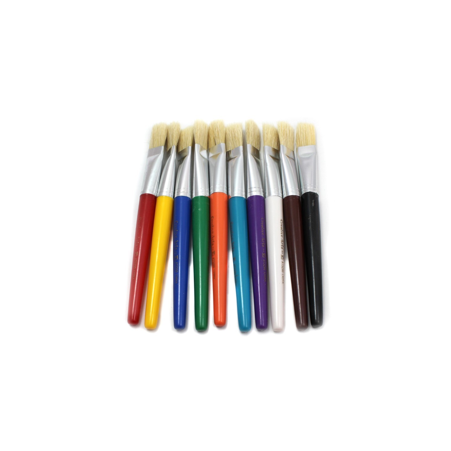 Charles Leonard Stubby Flat Brushes, Natural Bristles, Assorted Colors, Set of 10