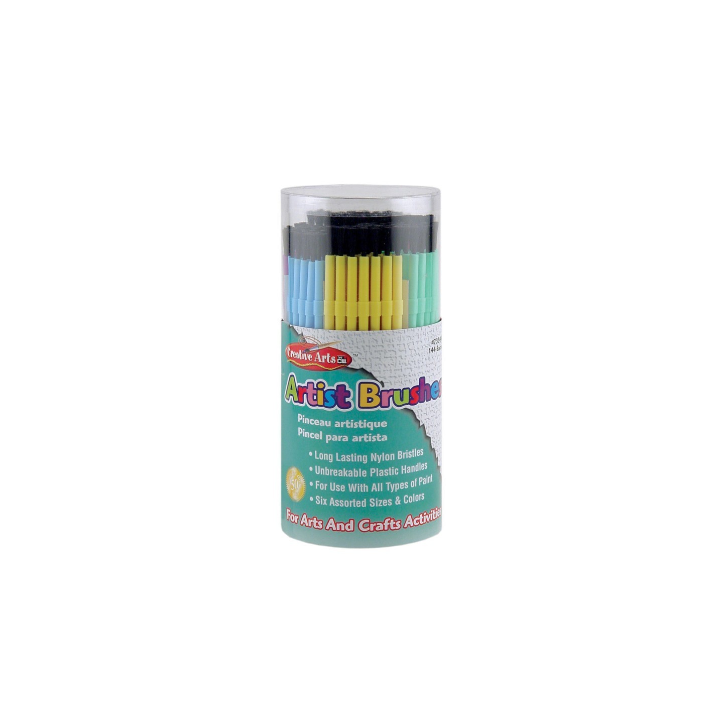 Charles Leonard Creative Arts™ Plastic Artist Brushes, Assorted Colors, 144 Per Tub