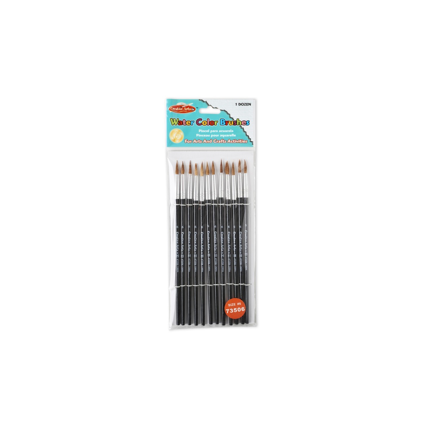 Charles Leonard Water Color Paint Brushes with Round Pointed Tip, # 6, 11/16", Camel Hair, Black Handle, Pack of 12