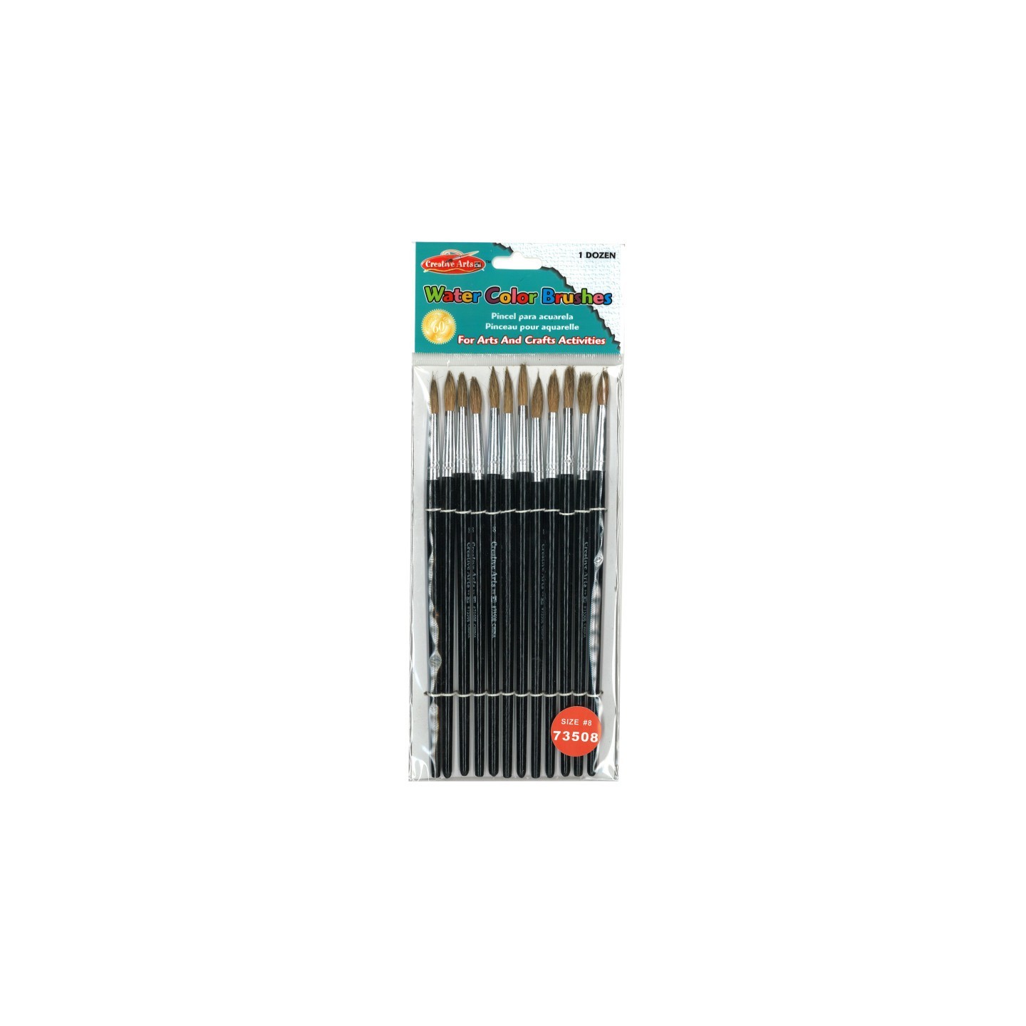 Charles Leonard Water Color Paint Brushes with Round Pointed Tip, # 8, 0.81 Inch, Camel Hair, Black Handle, Pack of 12