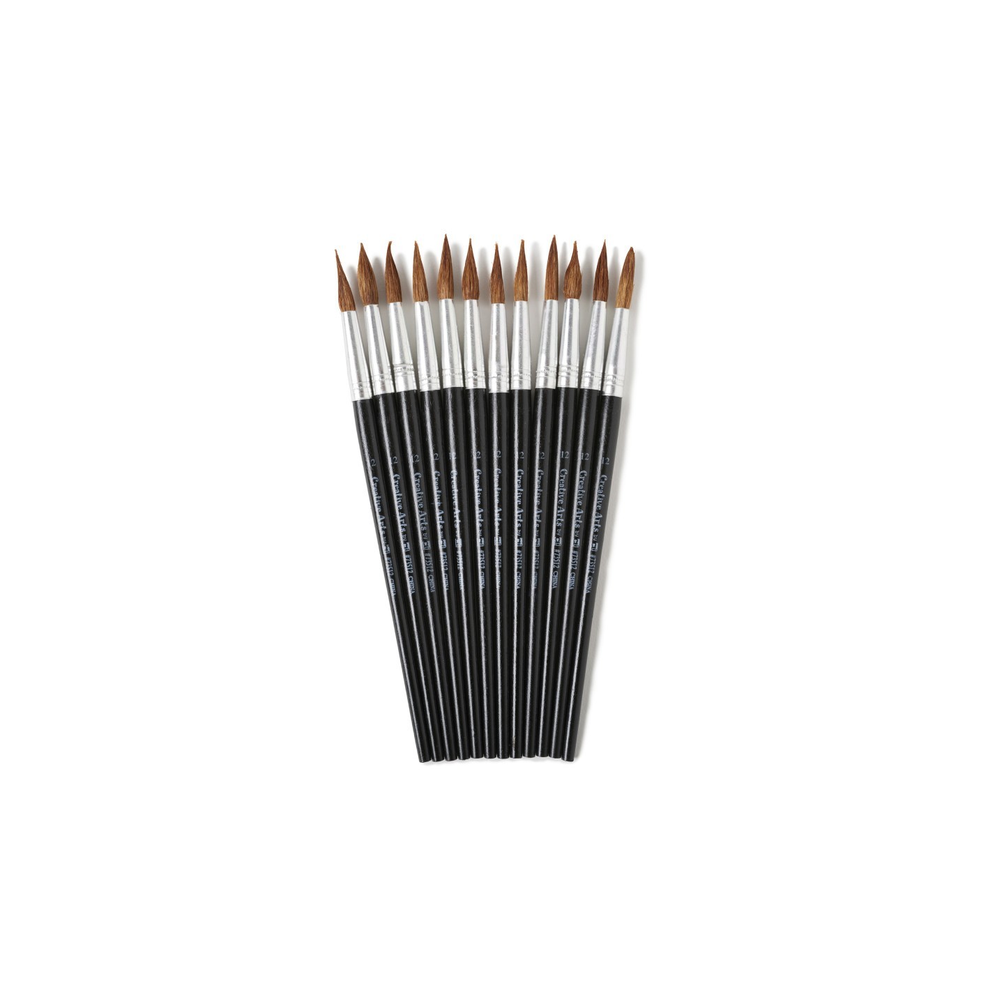 Charles Leonard Water Color Paint Brushes with Round Pointed Tip, # 12, 1.06 Inch, Camel Hair, Black Handle, Pack of 12